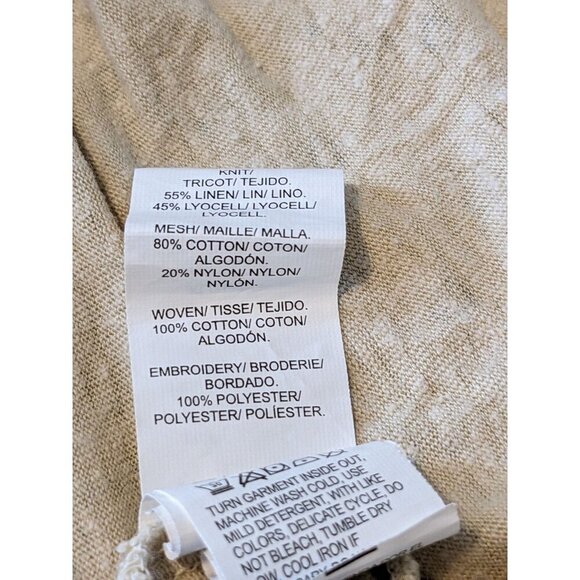 Lucky Brand Tank Top Womens Size XL Linen Blend Beige Blue Applique Diamond Dot - Picture 8 of 8